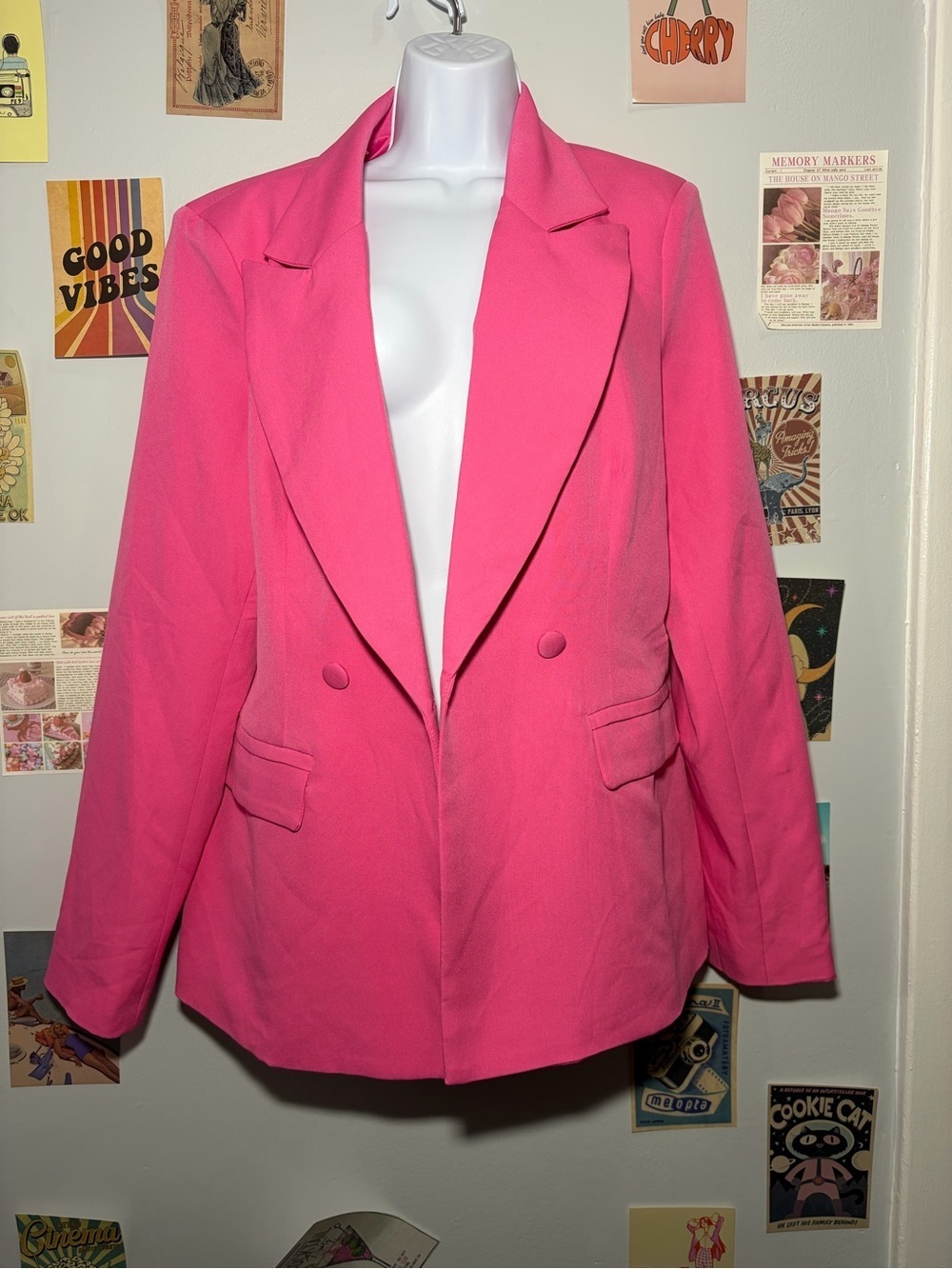 PrettyLittleThing Hot Pink Double-Breasted Blazer